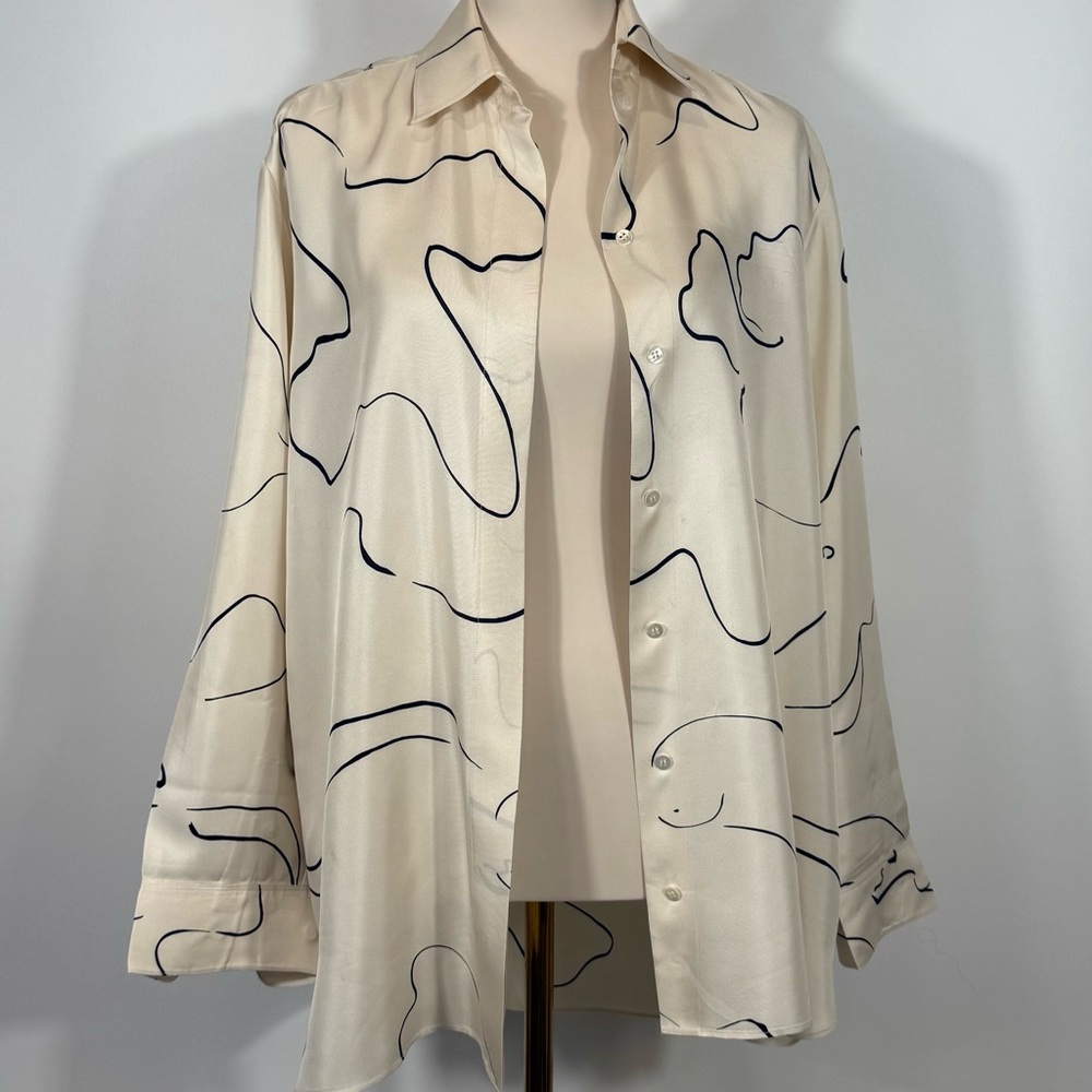 The Row Cream and Black Silk Blouse
